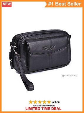 Genuine Leather Men's Wristlet Clutch Wallet Cell Phone Organizer Business